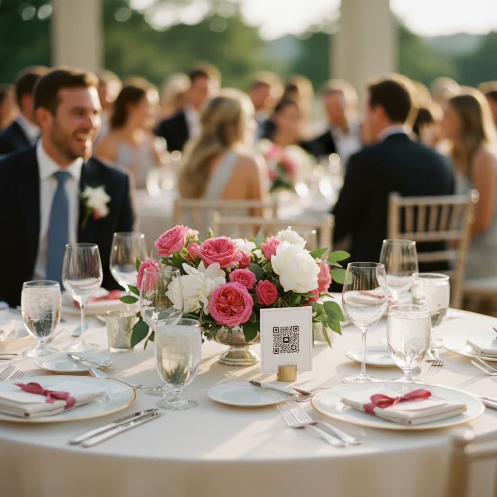 Mesa de casamento com cartão QR